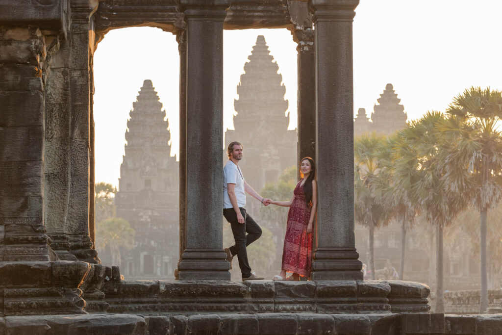 Couple at Angkor Wat on a connect cambodia photography experience