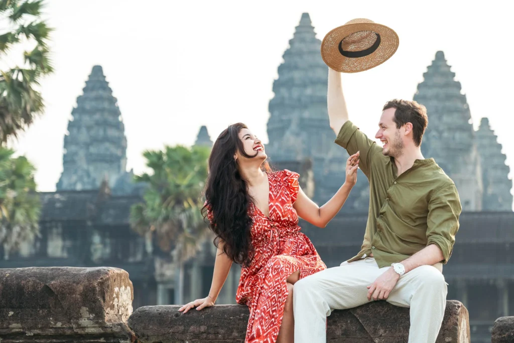 Couple at Angkor Wat on a connect cambodia photography experience