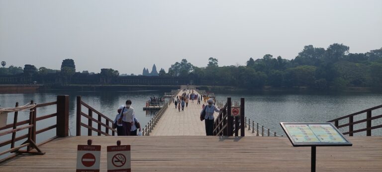 plastic bridge that runs parallel to the main entrance bridge to angkor wat