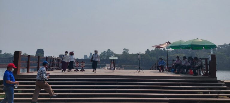 Security checkpoint platform at the main stone causeway entrance to Angkor Wat in Siem Reap