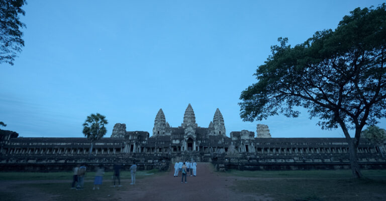 Angkor Wat at sunrise from the quiet East Gate entrance