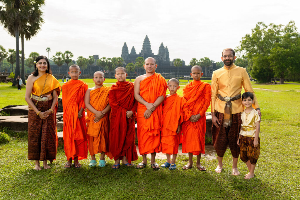 photoshoot guests with monks at angkor wat