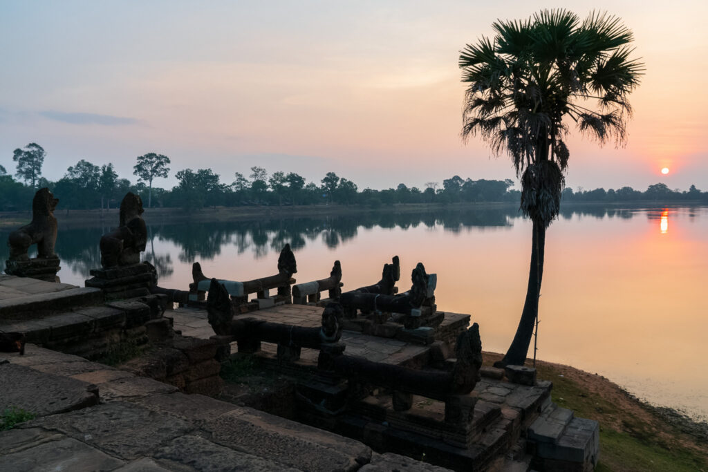 ancient stone landing terrace overlooking Srah Srang at Angkor