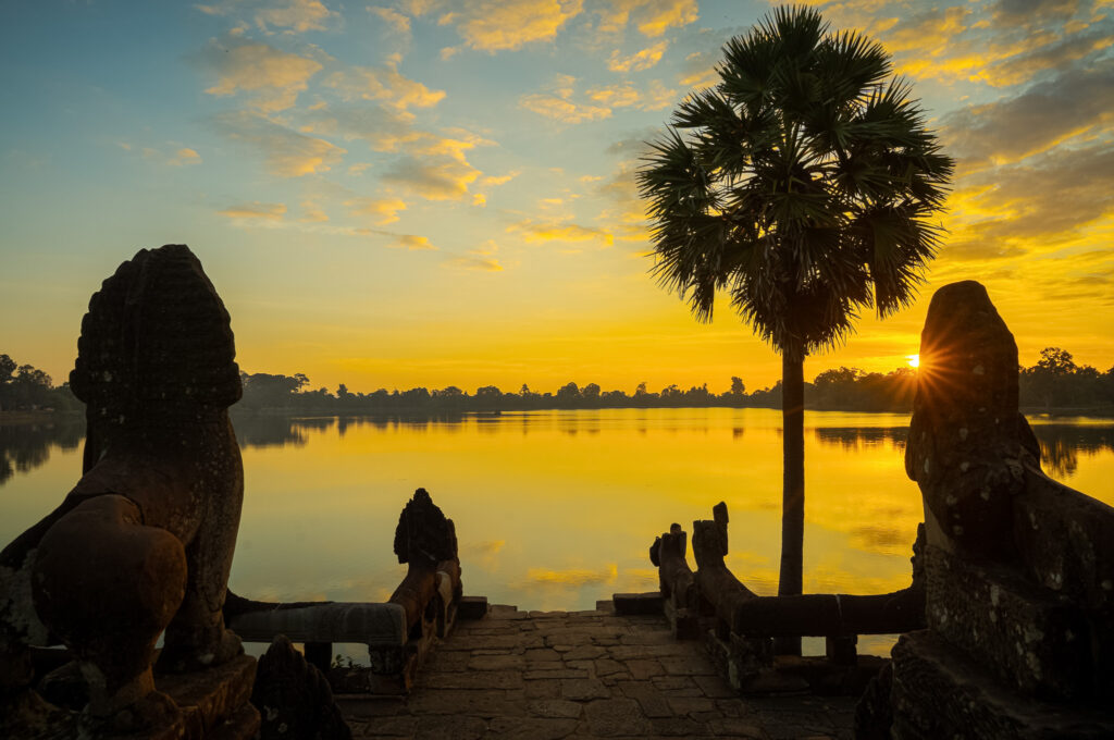 ancient stone landing terrace overlooking Srah Srang at Angkor