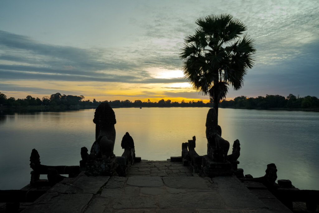 ancient stone landing terrace overlooking Srah Srang at Angkor