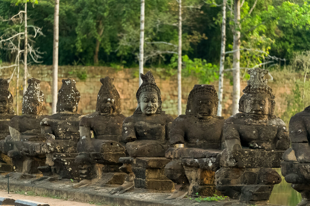 Stone devas lining the causeway at Angkor Thom South Gate