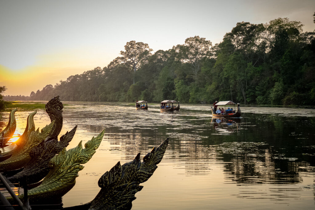 Local boats on the moat beside Angkor Thom South Gate