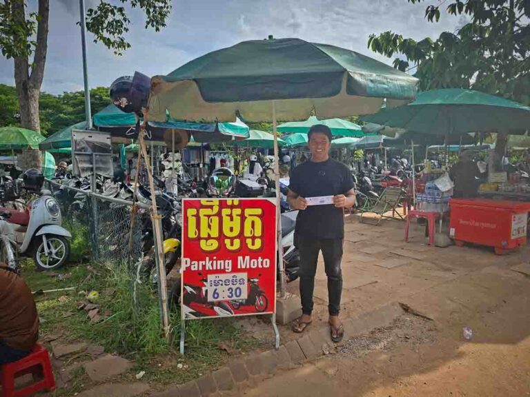 Angkor Wat motorbike parking area near the main entrance in Siem Reap, Cambodia