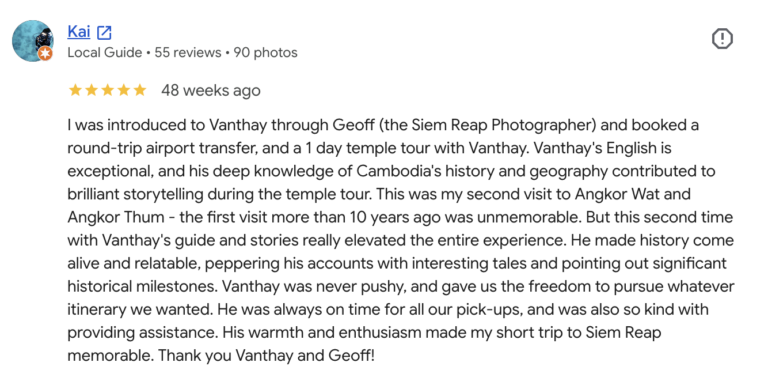 Google Review from Kai, a Connect Cambodia client on Google Reviews
